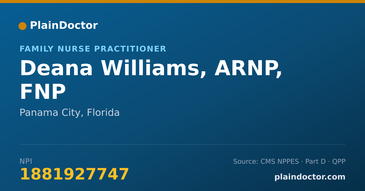 Shareable card for Deana Williams, ARNP, FNP - Family Nurse Practitioner, Panama City, FL