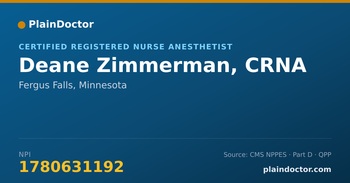 Shareable card for Deane Zimmerman, CRNA - Certified Registered Nurse Anesthetist, Fergus Falls, MN