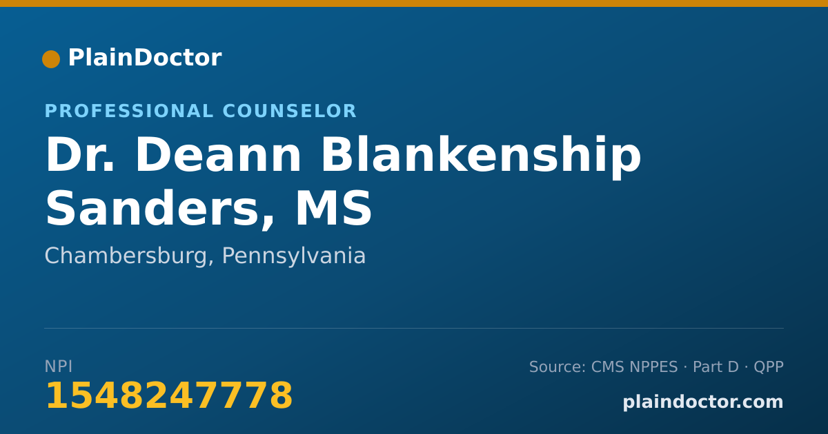 Shareable card for Deann Blankenship Sanders, MS - Professional Counselor, Chambersburg, PA