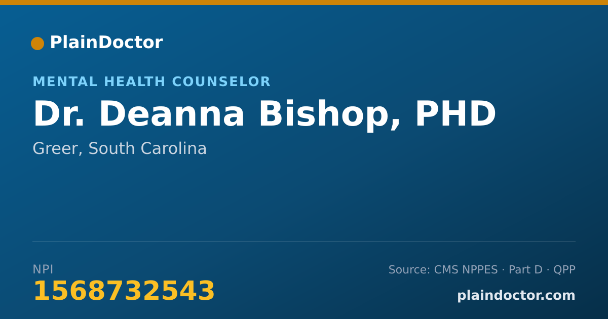 Shareable card for Deanna Bishop, PHD - Mental Health Counselor, Greer, SC