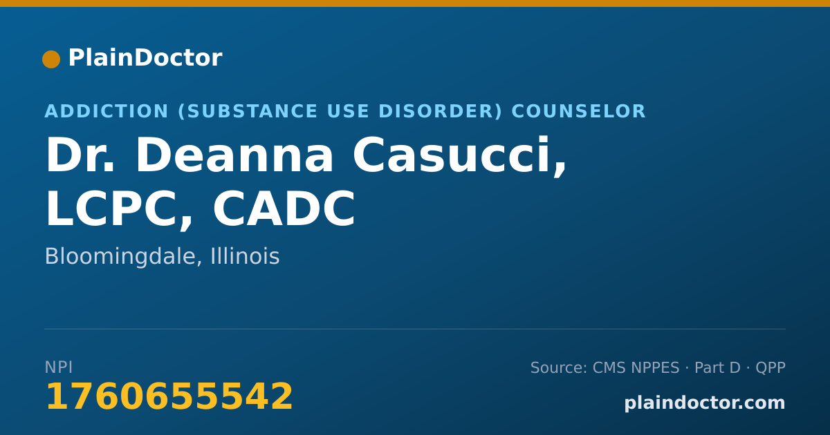 Shareable card for Deanna Casucci, LCPC, CADC - Addiction (Substance Use Disorder) Counselor, Bloomingdale, IL