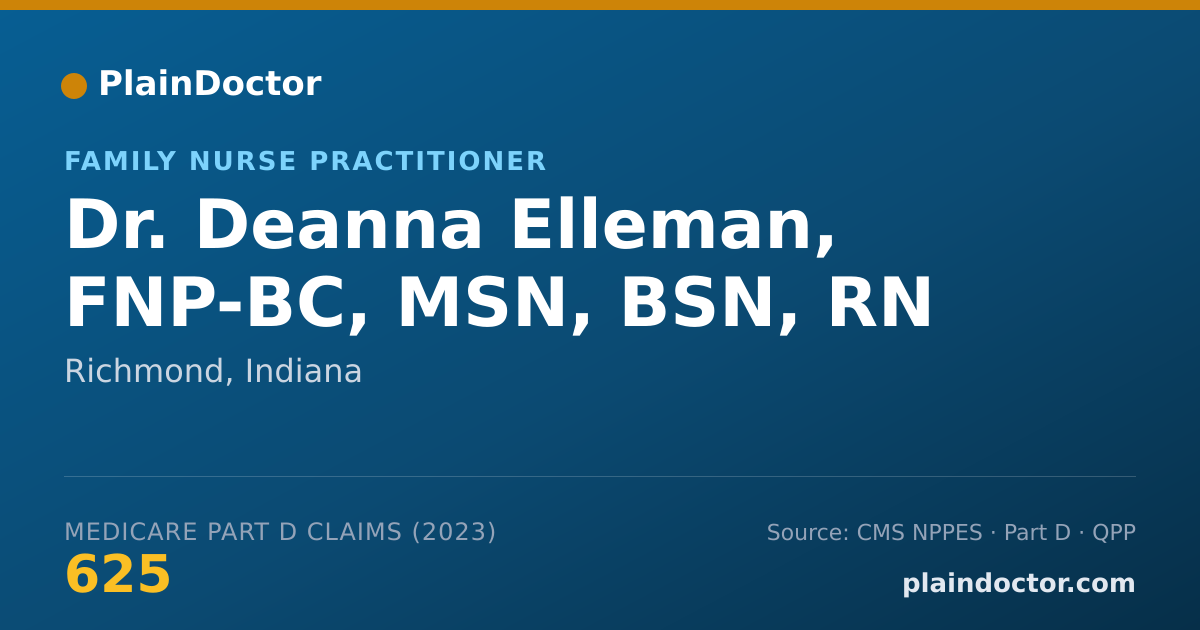 Shareable card for Deanna Elleman, FNP-BC, MSN, BSN, RN - Family Nurse Practitioner, Richmond, IN