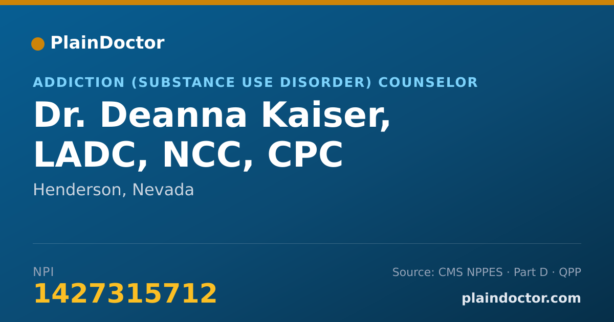 Shareable card for Deanna Kaiser, LADC, NCC, CPC - Addiction (Substance Use Disorder) Counselor, Henderson, NV