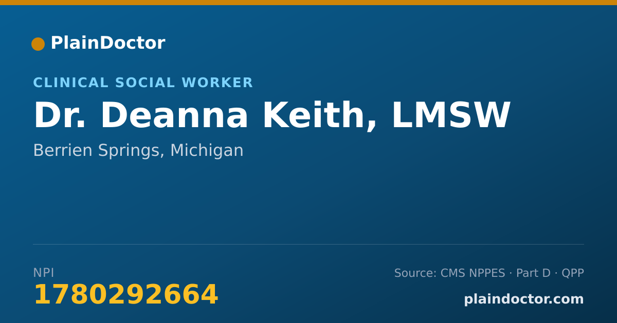 Shareable card for Deanna Keith, LMSW - Clinical Social Worker, Berrien Springs, MI