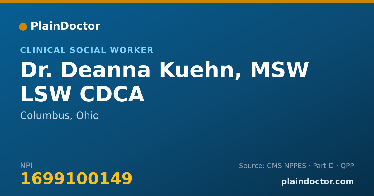 Shareable card for Deanna Kuehn, MSW LSW CDCA - Clinical Social Worker, Columbus, OH
