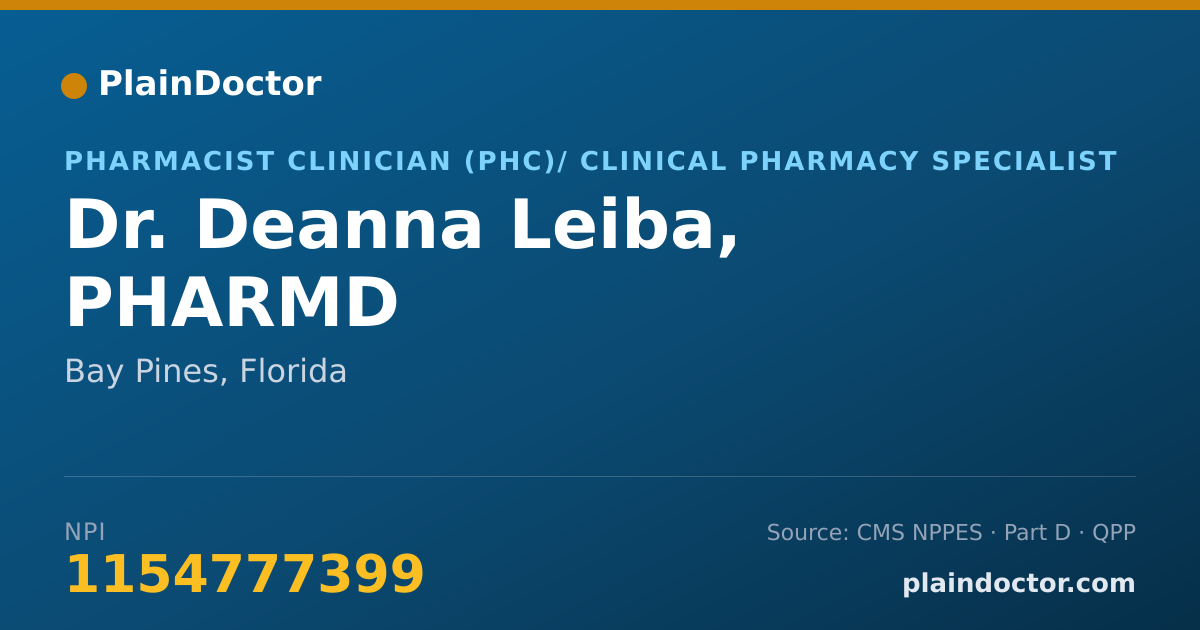 Shareable card for Deanna Leiba, PHARMD - Pharmacist Clinician (PhC)/ Clinical Pharmacy Specialist, Bay Pines, FL