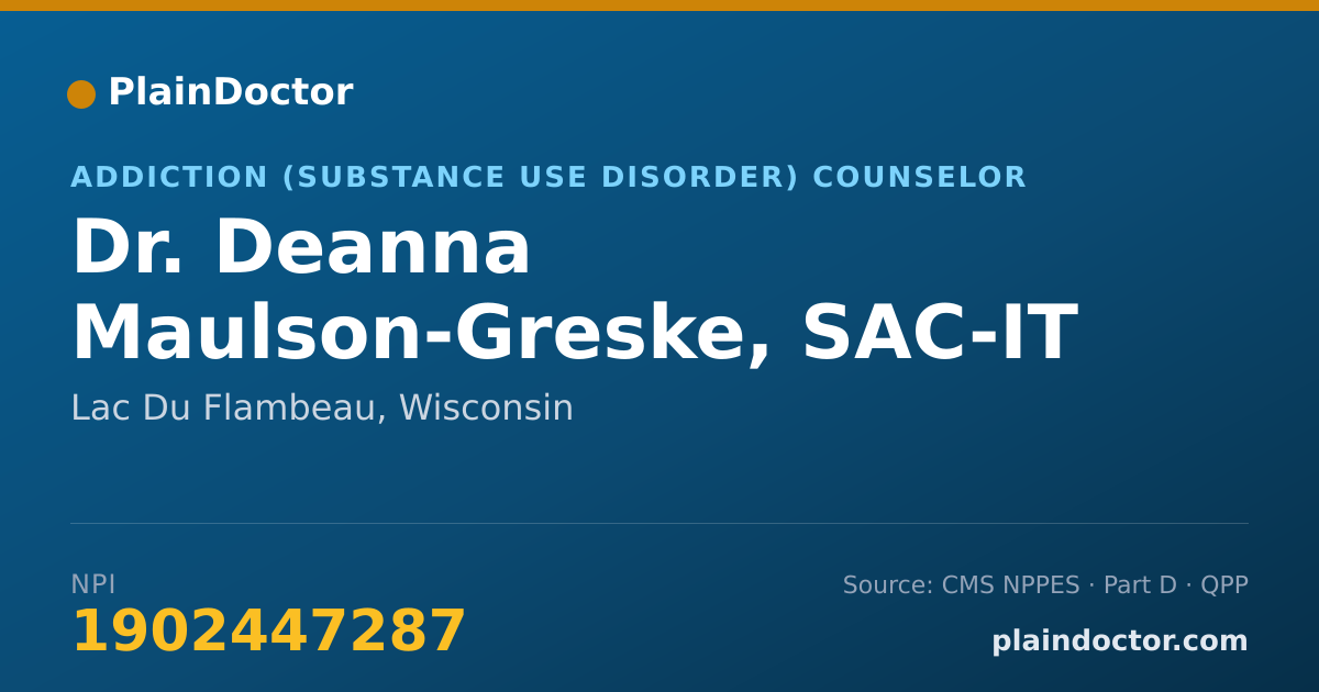 Shareable card for Deanna Maulson-Greske, SAC-IT - Addiction (Substance Use Disorder) Counselor, Lac Du Flambeau, WI