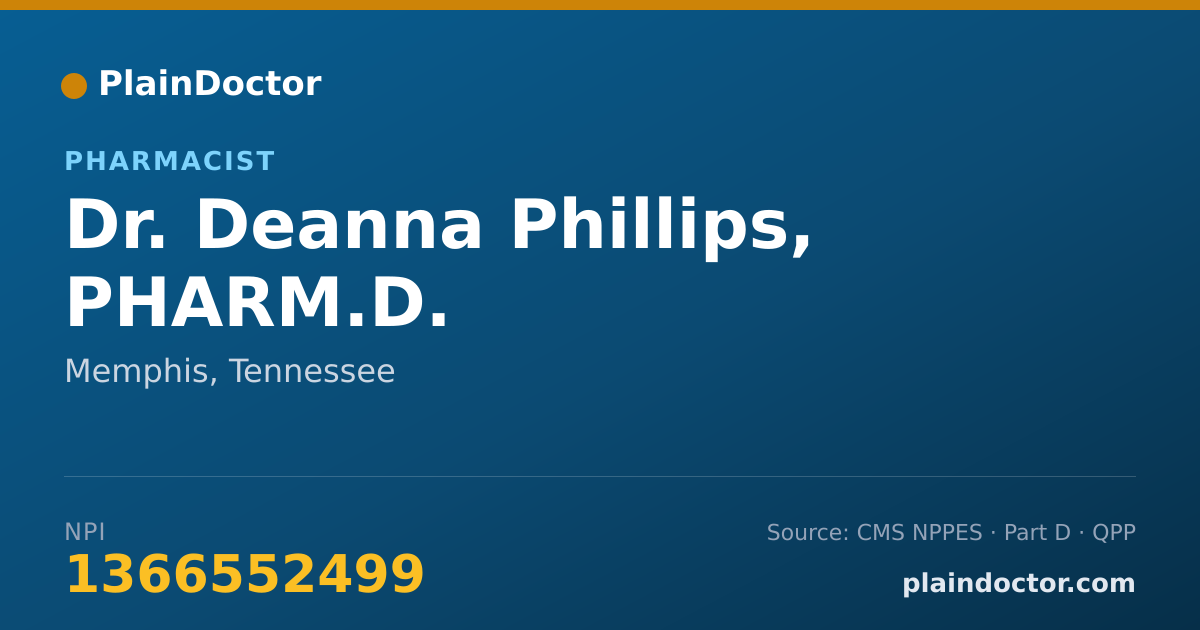 Shareable card for Deanna Phillips, PHARM.D. - Pharmacist, Memphis, TN
