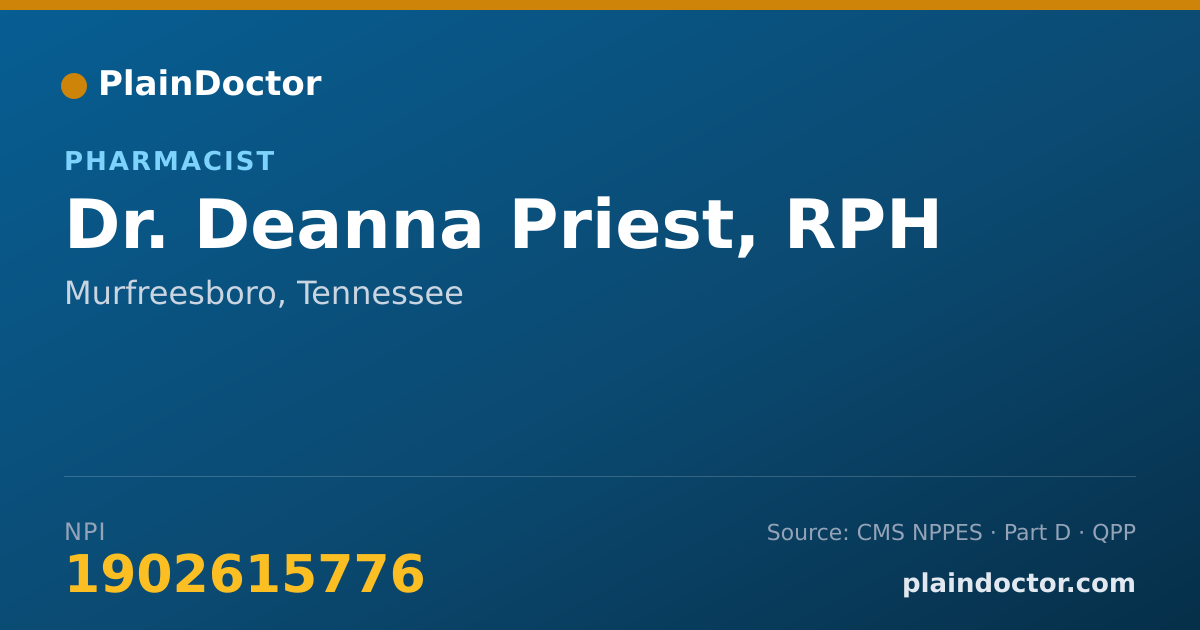 Shareable card for Deanna Priest, RPH - Pharmacist, Murfreesboro, TN