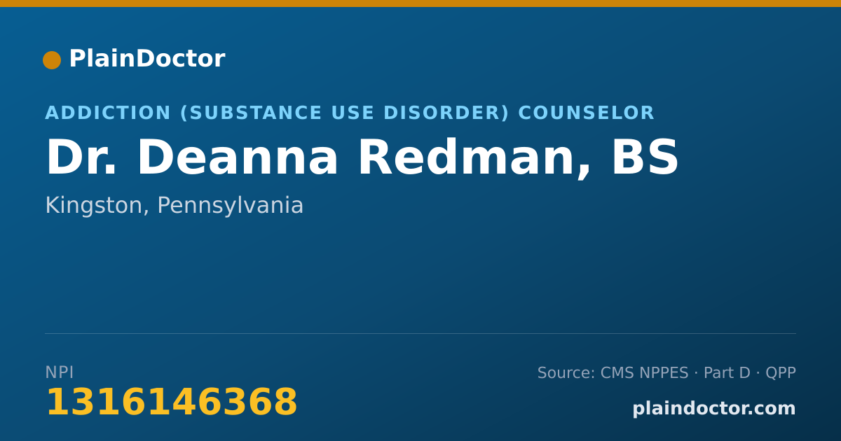 Shareable card for Deanna Redman, BS - Addiction (Substance Use Disorder) Counselor, Kingston, PA