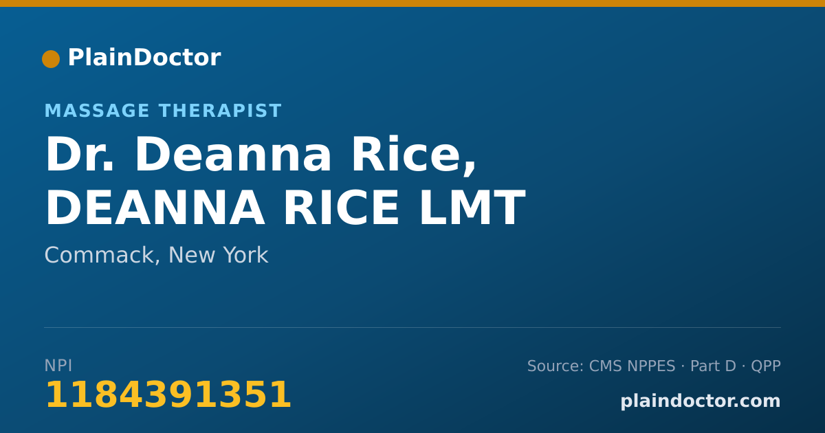 Shareable card for Deanna Rice, DEANNA RICE LMT - Massage Therapist, Commack, NY