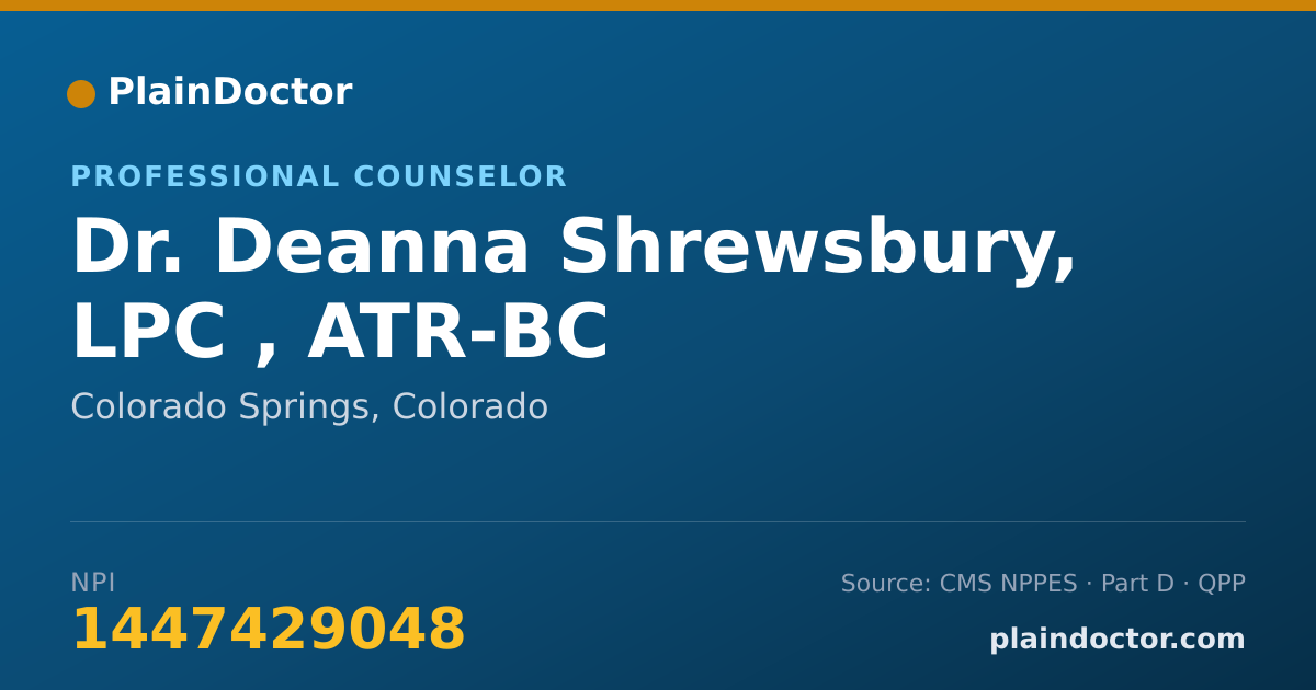 Shareable card for Deanna Shrewsbury, LPC , ATR-BC - Professional Counselor, Colorado Springs, CO