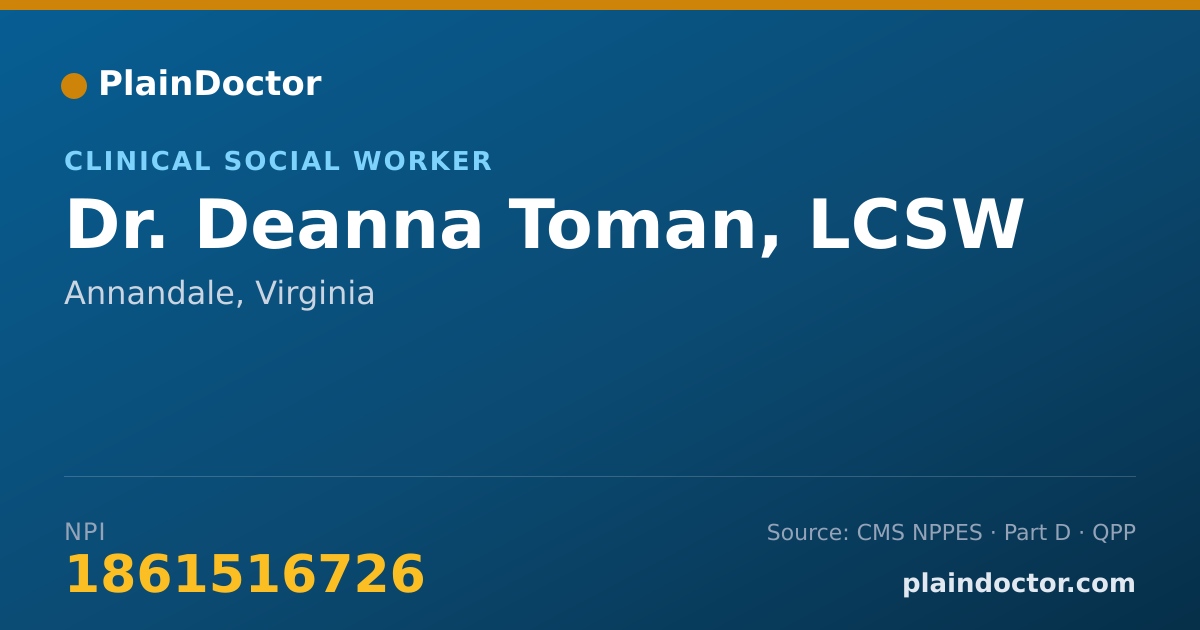 Shareable card for Deanna Toman, LCSW - Clinical Social Worker, Annandale, VA