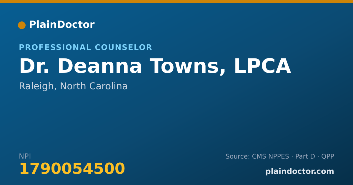 Shareable card for Deanna Towns, LPCA - Professional Counselor, Raleigh, NC