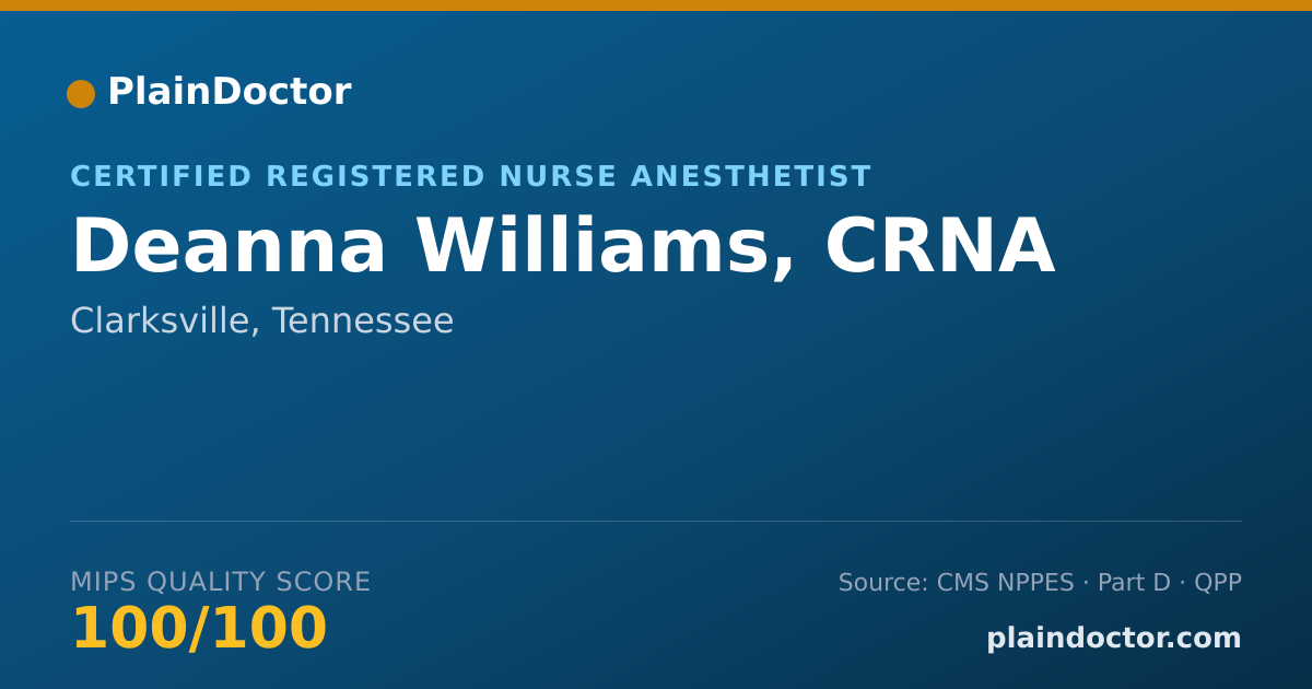 Shareable card for Deanna Williams, CRNA - Certified Registered Nurse Anesthetist, Clarksville, TN