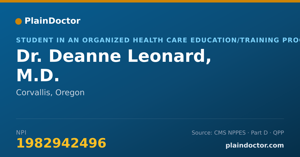 Shareable card for Deanne Leonard, M.D. - Student in an Organized Health Care Education/Training Program, Corvallis, OR