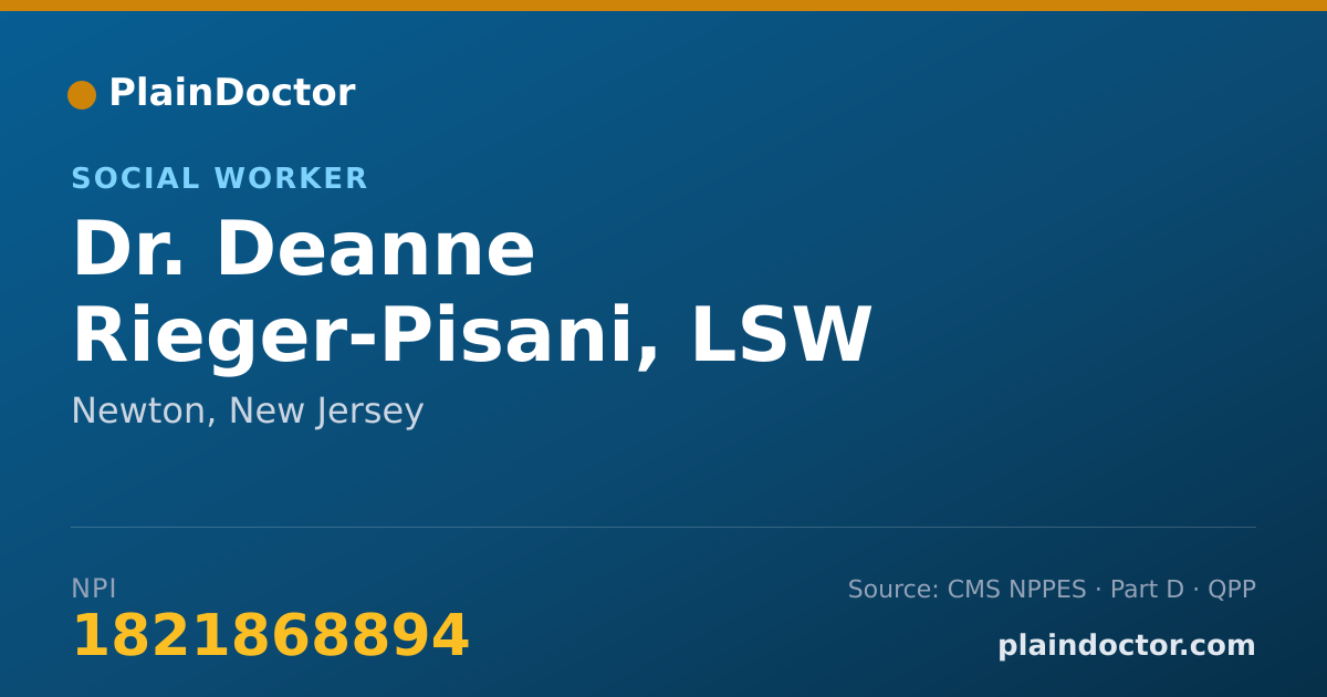Shareable card for Deanne Rieger-Pisani, LSW - Social Worker, Newton, NJ