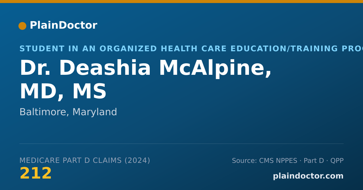 Shareable card for Deashia McAlpine, MD, MS - Student in an Organized Health Care Education/Training Program, Baltimore, MD