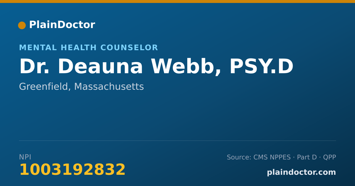 Shareable card for Deauna Webb, PSY.D - Mental Health Counselor, Greenfield, MA