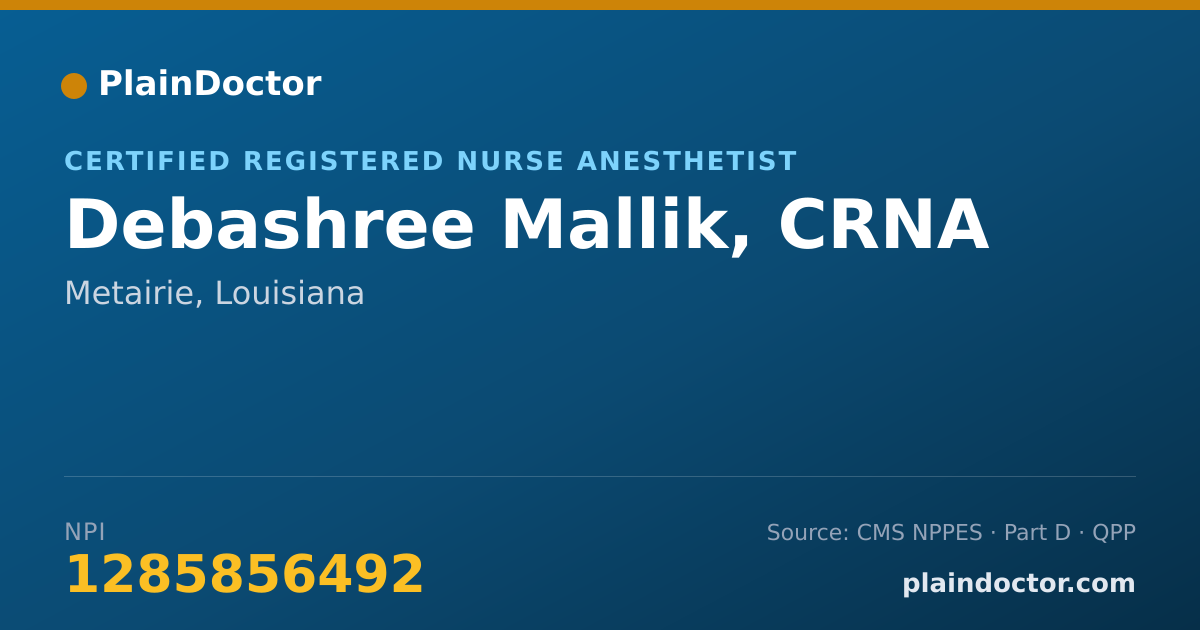 Shareable card for Debashree Mallik, CRNA - Certified Registered Nurse Anesthetist, Metairie, LA