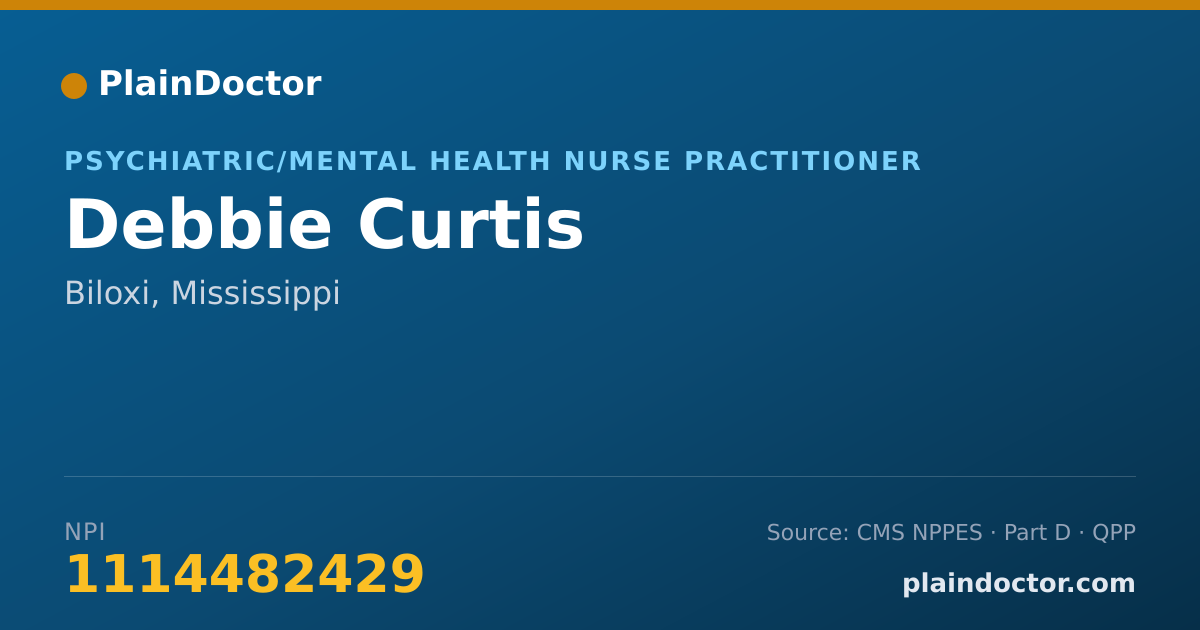 Shareable card for Debbie Curtis - Psychiatric/Mental Health Nurse Practitioner, Biloxi, MS