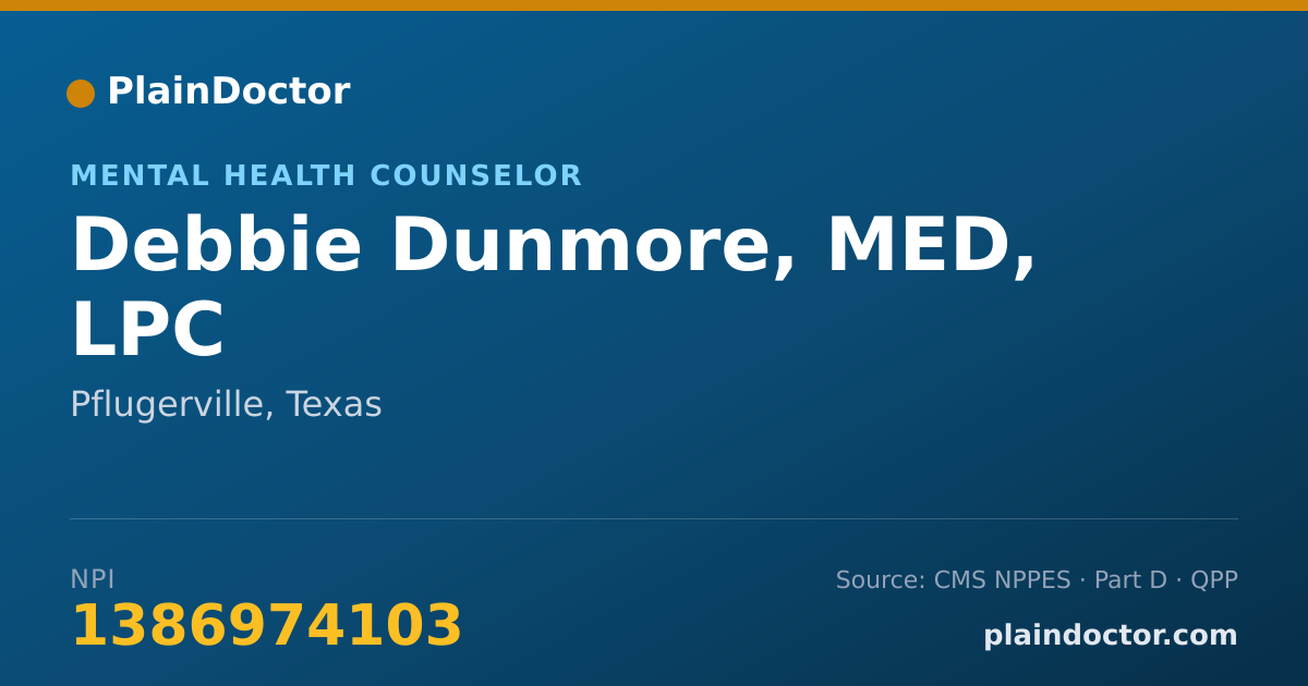 Shareable card for Debbie Dunmore, MED, LPC - Mental Health Counselor, Pflugerville, TX