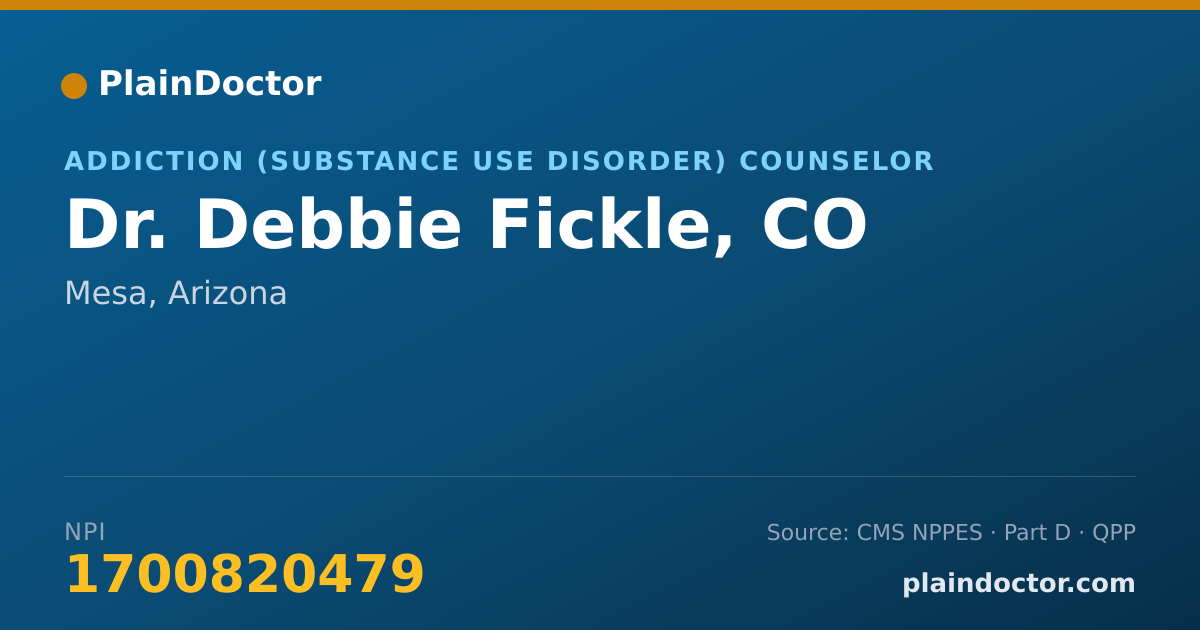 Shareable card for Debbie Fickle, CO - Addiction (Substance Use Disorder) Counselor, Mesa, AZ