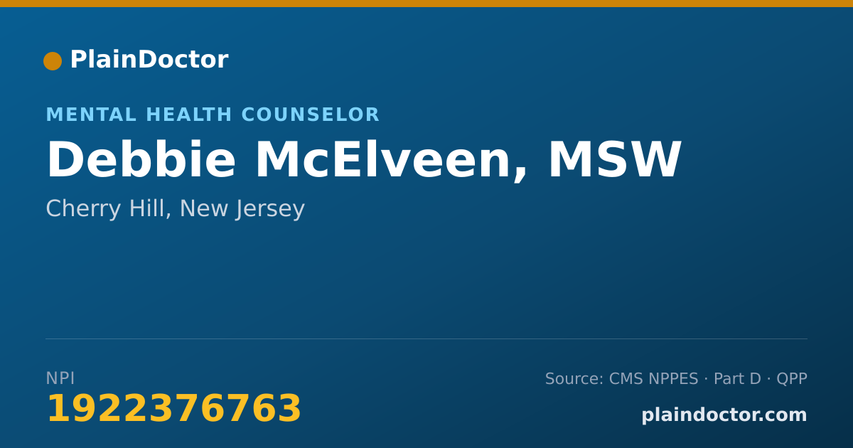Shareable card for Debbie McElveen, MSW - Mental Health Counselor, Cherry Hill, NJ