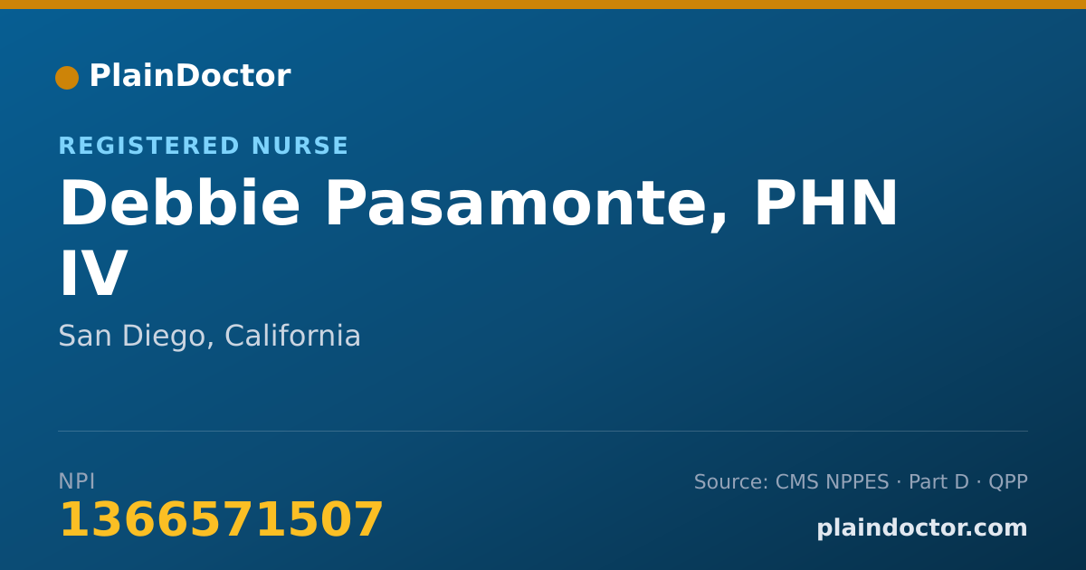 Shareable card for Debbie Pasamonte, PHN IV - Registered Nurse, San Diego, CA