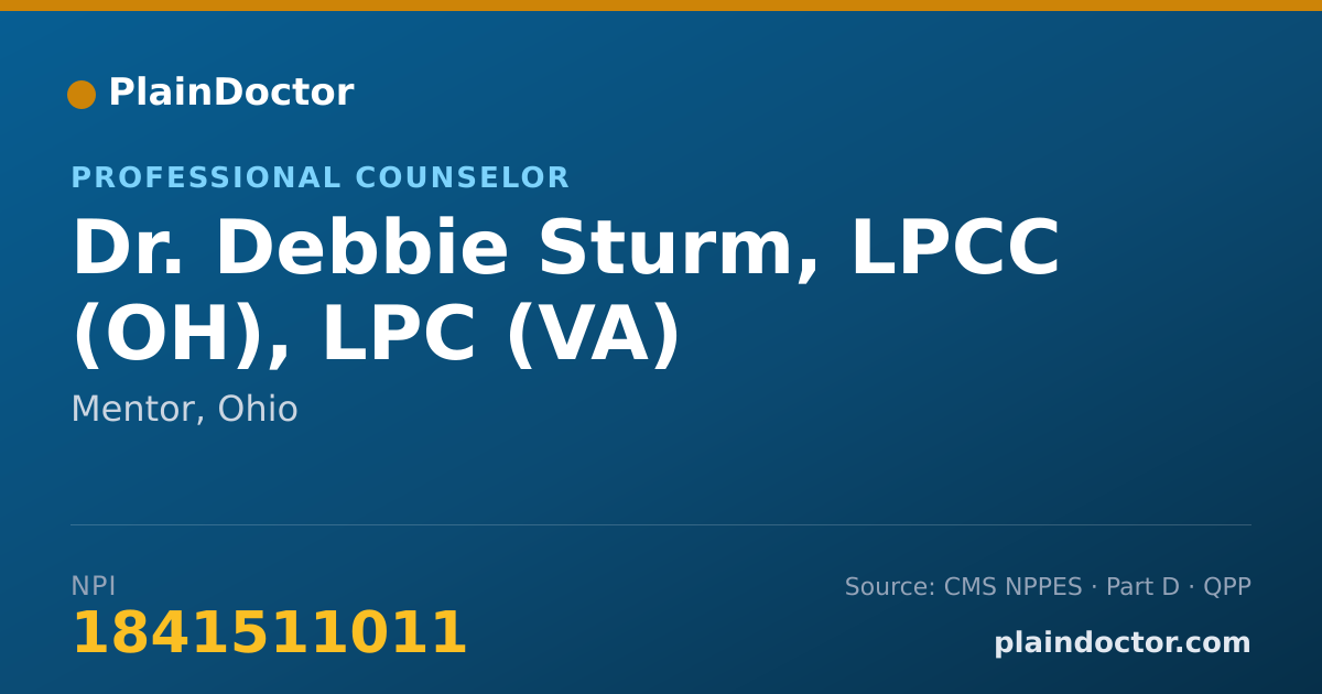 Shareable card for Debbie Sturm, LPCC (OH), LPC (VA) - Professional Counselor, Mentor, OH