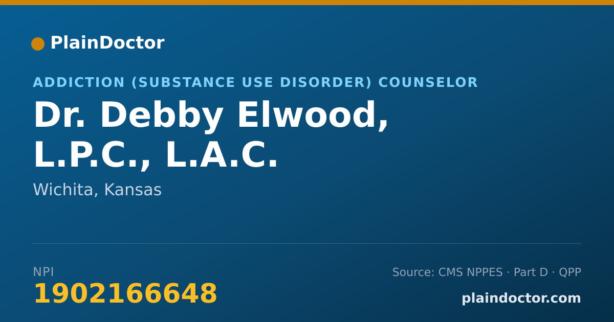 Shareable card for Debby Elwood, L.P.C., L.A.C. - Addiction (Substance Use Disorder) Counselor, Wichita, KS