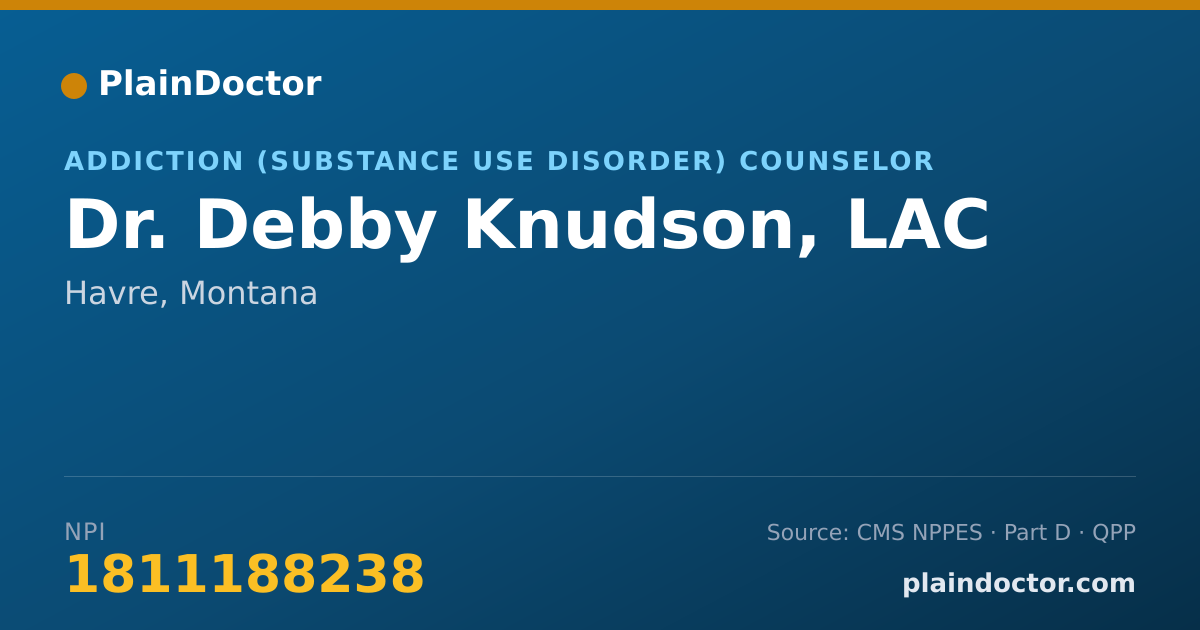 Shareable card for Debby Knudson, LAC - Addiction (Substance Use Disorder) Counselor, Havre, MT