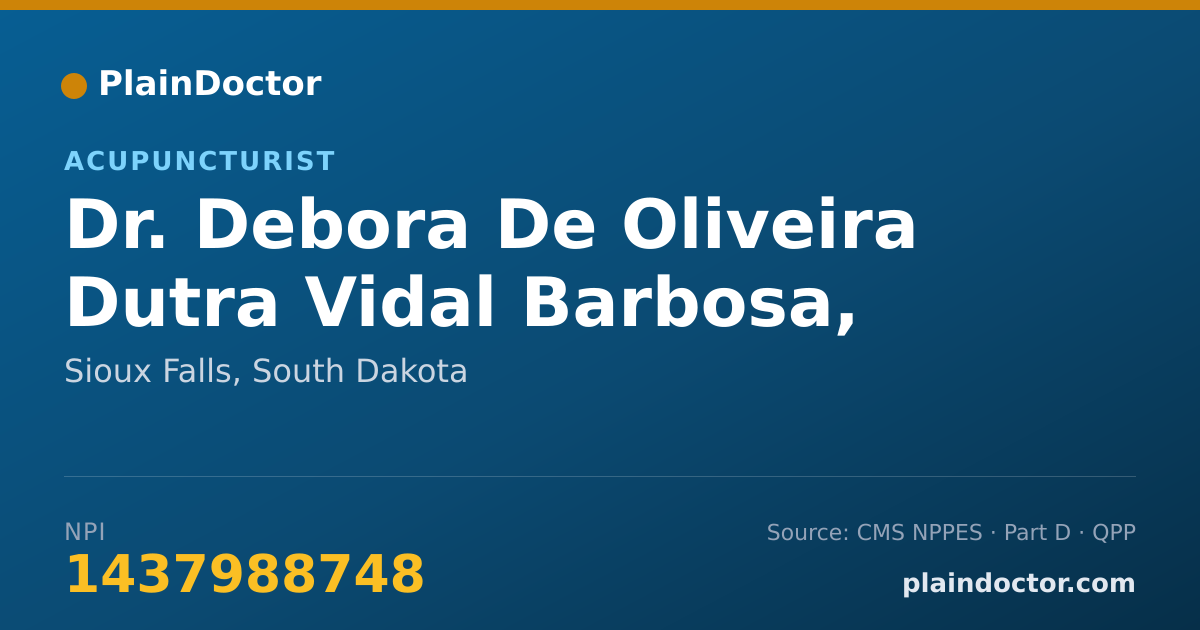 Shareable card for Debora De Oliveira Dutra Vidal Barbosa, LAC - Acupuncturist, Sioux Falls, SD