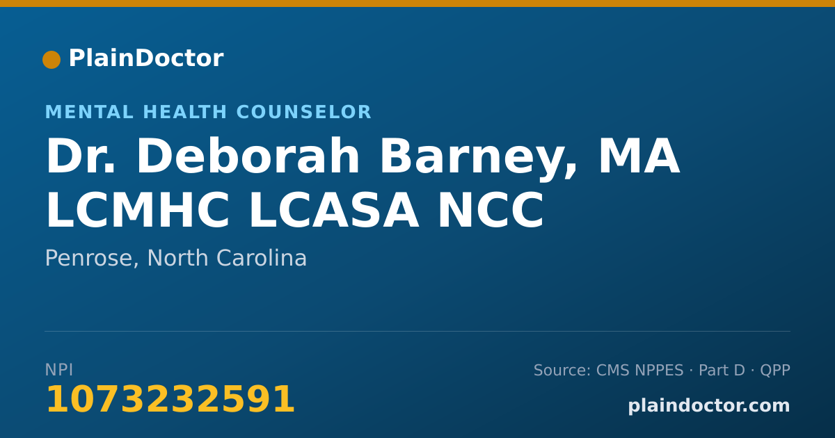 Shareable card for Deborah Barney, MA LCMHC LCASA NCC - Mental Health Counselor, Penrose, NC
