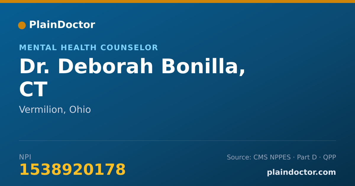 Shareable card for Deborah Bonilla, CT - Mental Health Counselor, Vermilion, OH
