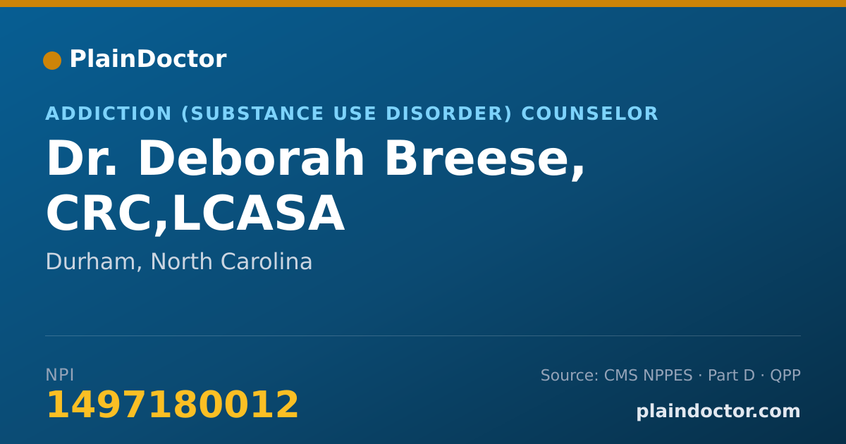 Shareable card for Deborah Breese, CRC,LCASA - Addiction (Substance Use Disorder) Counselor, Durham, NC