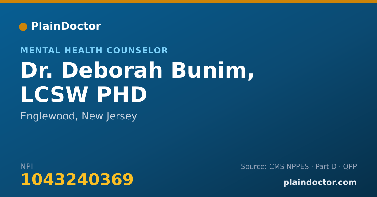 Shareable card for Deborah Bunim, LCSW PHD - Mental Health Counselor, Englewood, NJ