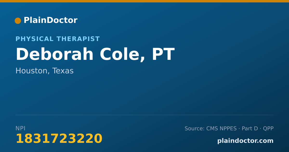 Shareable card for Deborah Cole, PT - Physical Therapist, Houston, TX