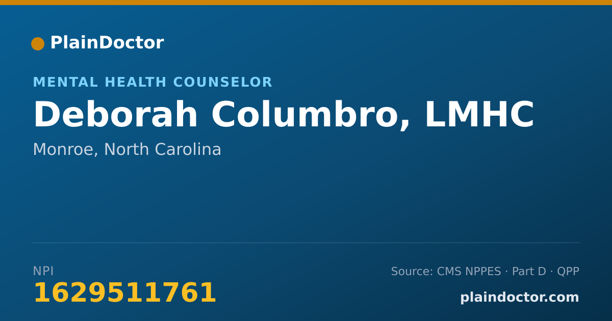 Shareable card for Deborah Columbro, LMHC - Mental Health Counselor, Monroe, NC
