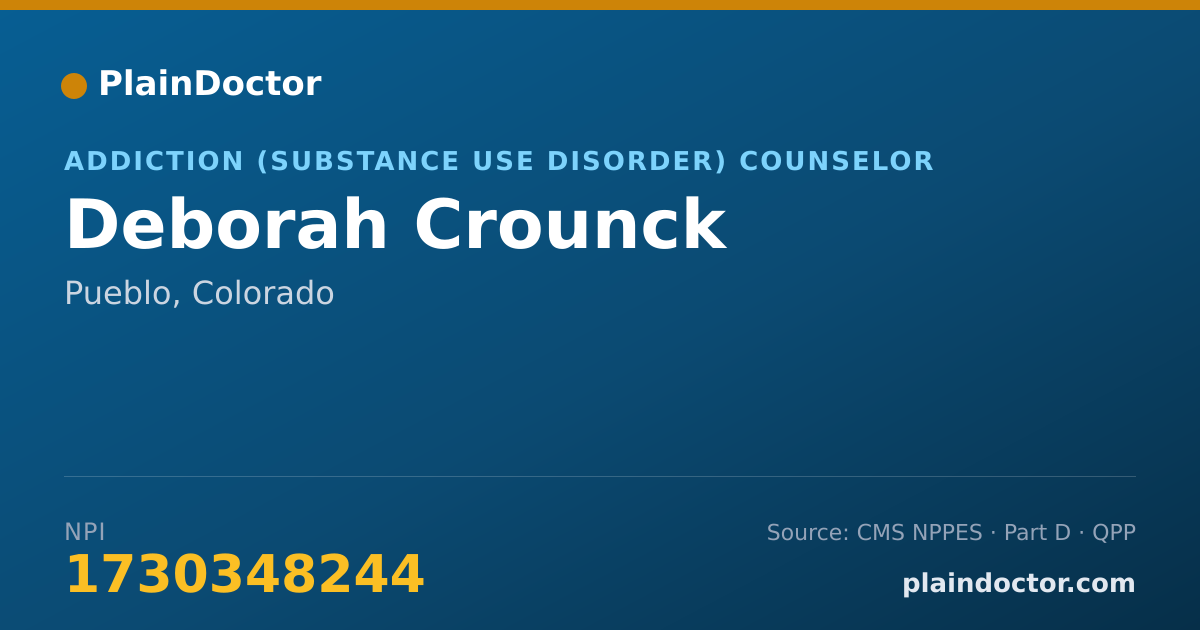 Shareable card for Deborah Crounck - Addiction (Substance Use Disorder) Counselor, Pueblo, CO