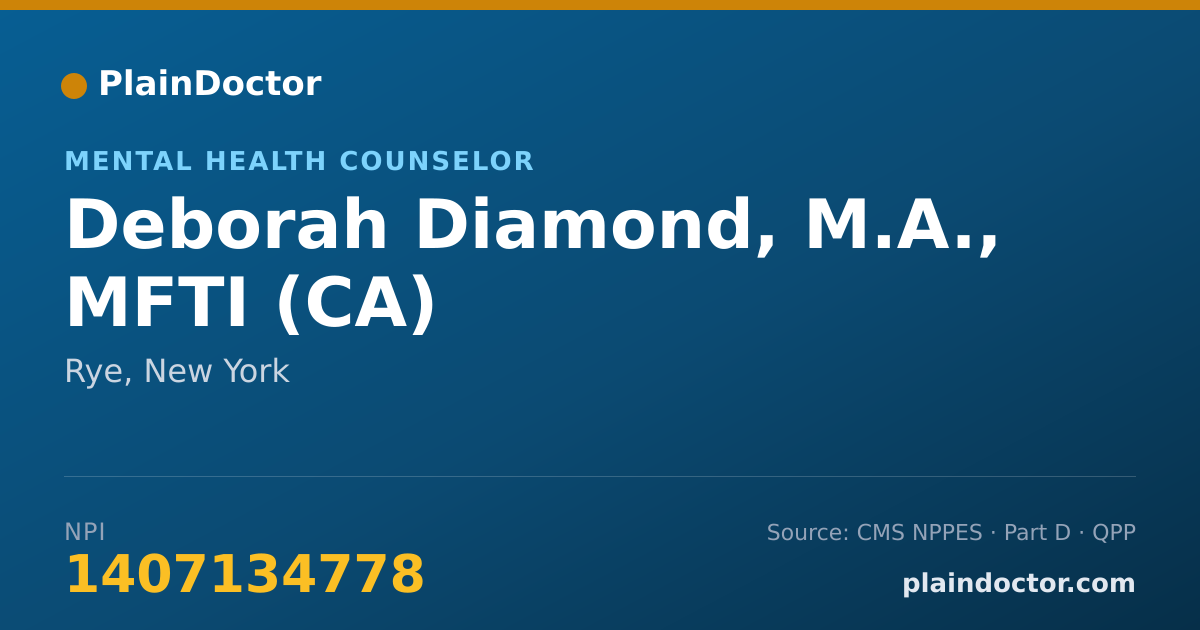 Shareable card for Deborah Diamond, M.A., MFTI (CA) - Mental Health Counselor, Rye, NY