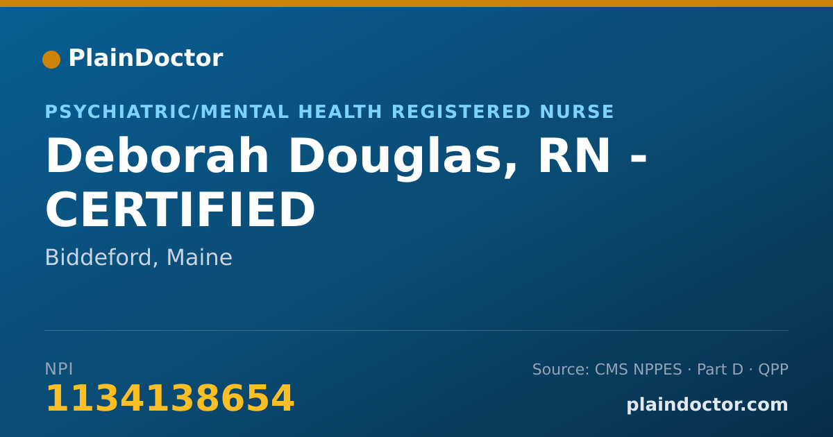 Shareable card for Deborah Douglas, RN - CERTIFIED - Psychiatric/Mental Health Registered Nurse, Biddeford, ME