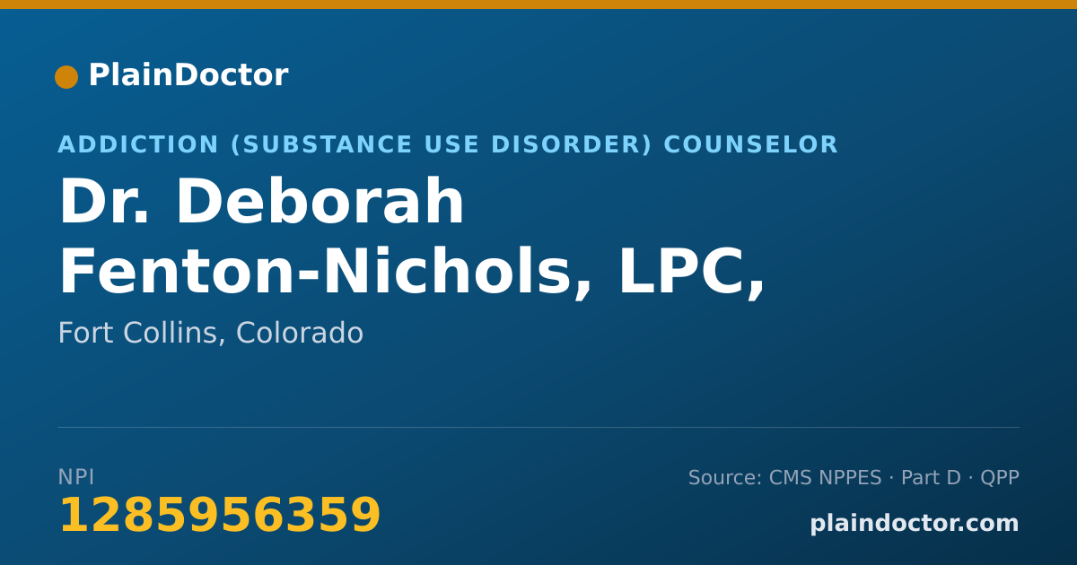 Shareable card for Deborah Fenton-Nichols, LPC, LAC - Addiction (Substance Use Disorder) Counselor, Fort Collins, CO