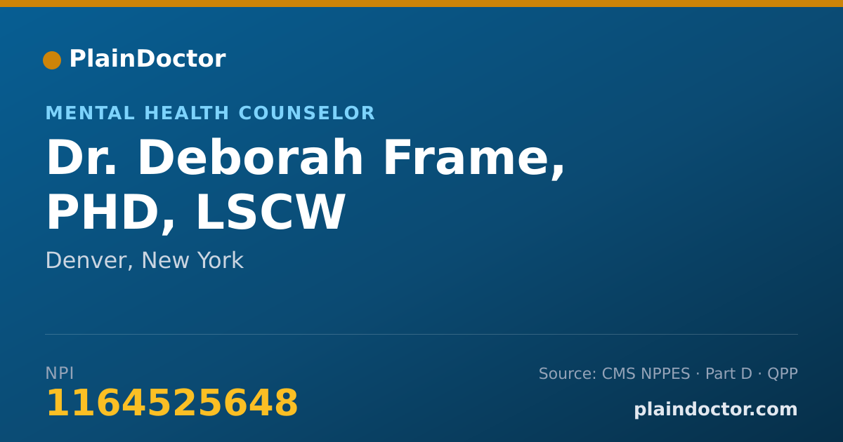 Shareable card for Deborah Frame, PHD, LSCW - Mental Health Counselor, Denver, NY