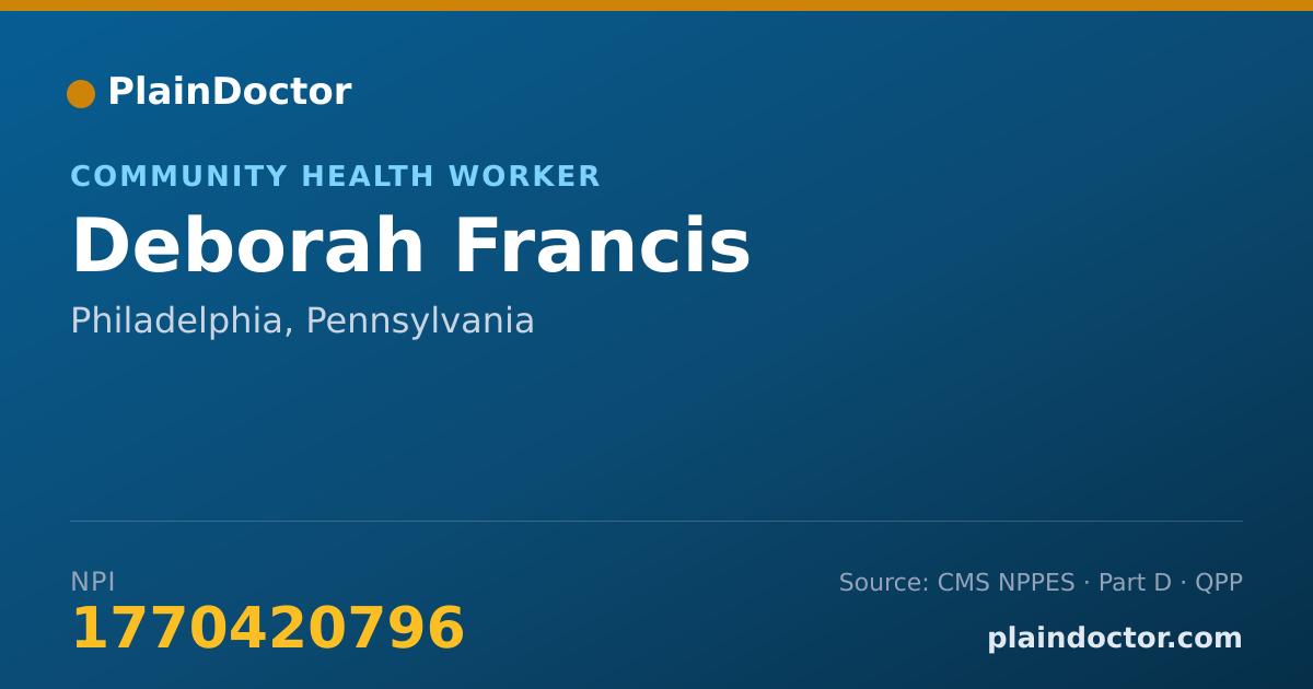 Shareable card for Deborah Francis - Community Health Worker, Philadelphia, PA