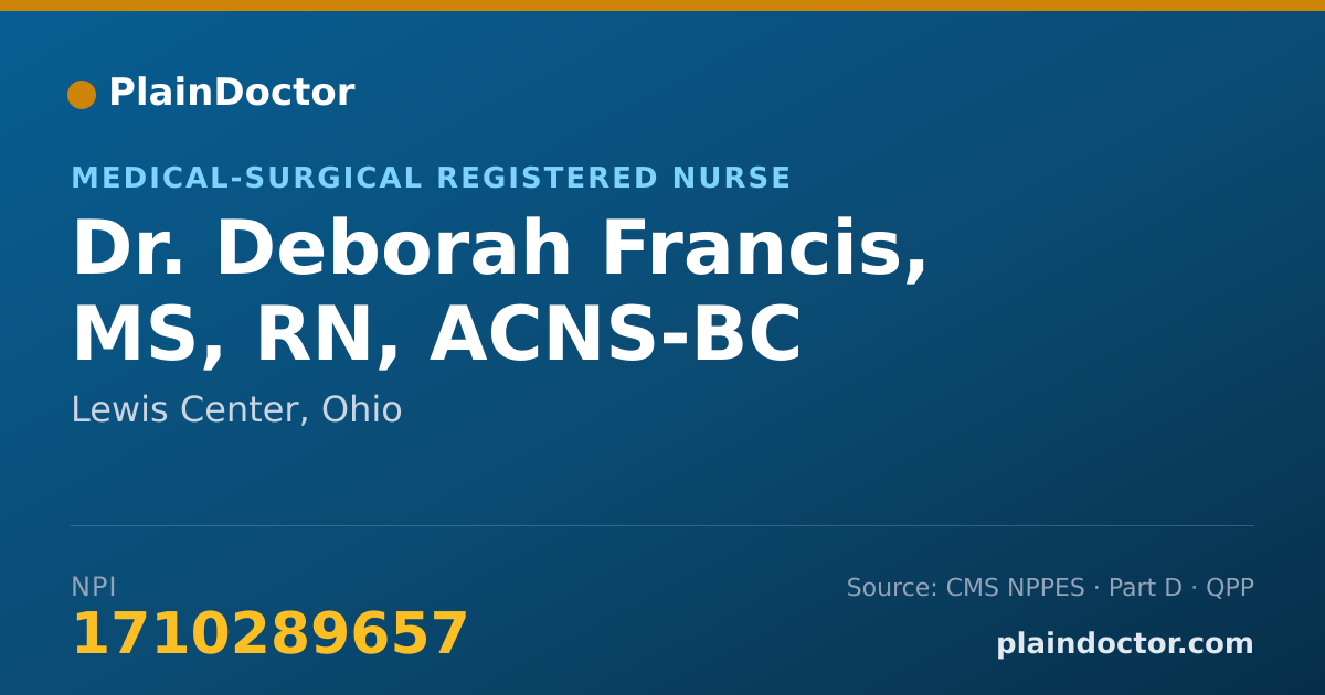 Shareable card for Deborah Francis, MS, RN, ACNS-BC - Medical-Surgical Registered Nurse, Lewis Center, OH
