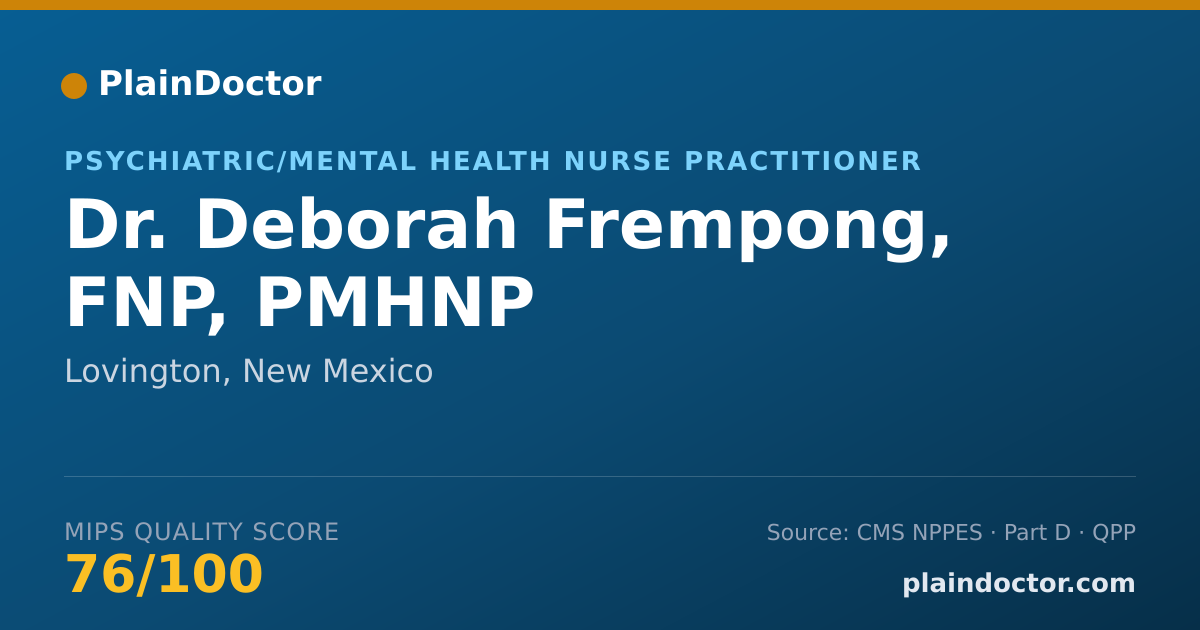 Shareable card for Deborah Frempong, FNP, PMHNP - Psychiatric/Mental Health Nurse Practitioner, Lovington, NM