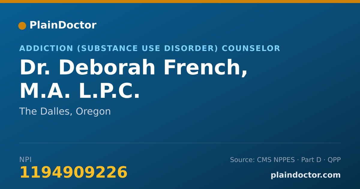 Shareable card for Deborah French, M.A. L.P.C. - Addiction (Substance Use Disorder) Counselor, The Dalles, OR
