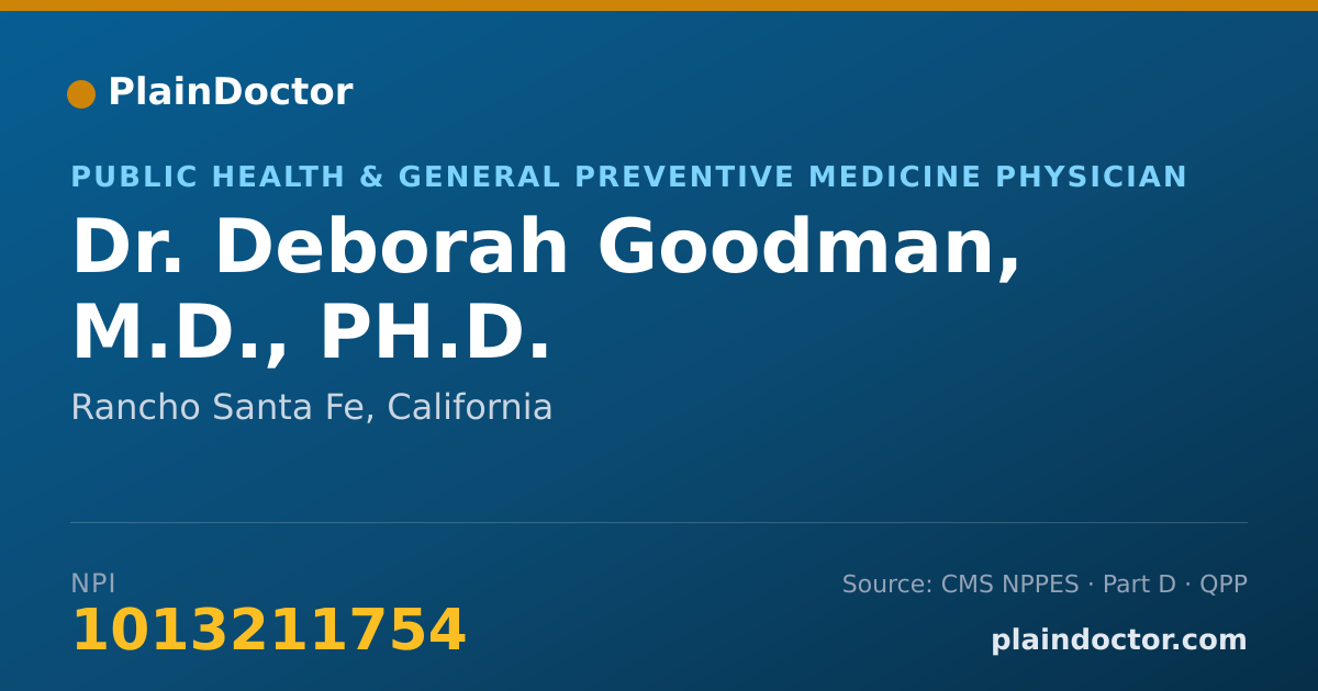 Shareable card for Deborah Goodman, M.D., PH.D. - Public Health & General Preventive Medicine Physician, Rancho Santa Fe, CA