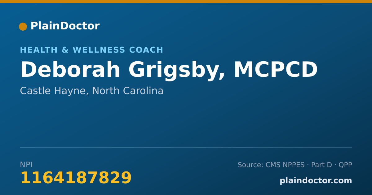Shareable card for Deborah Grigsby, MCPCD - Health & Wellness Coach, Castle Hayne, NC